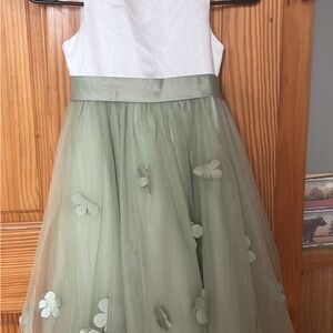Azazie Kids Dress with Green Tulle and White Bodice